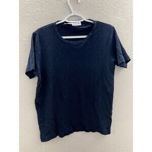 Womens Rafaella Shirt Size Small Solid Navy-Blue Short Sleeve